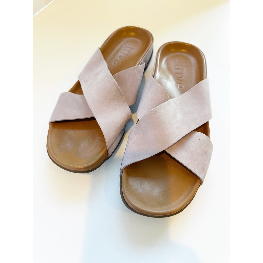 Strive Palma Lilac Suede Crossover Strap Slide Sandals Womens 8 Orthotic Support